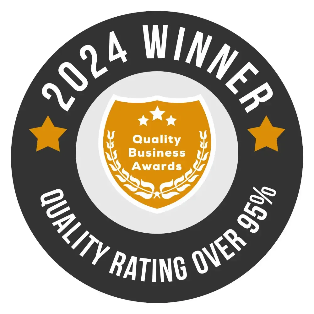 2024 Quality Business Awards winner badge with a rating over 95 percent